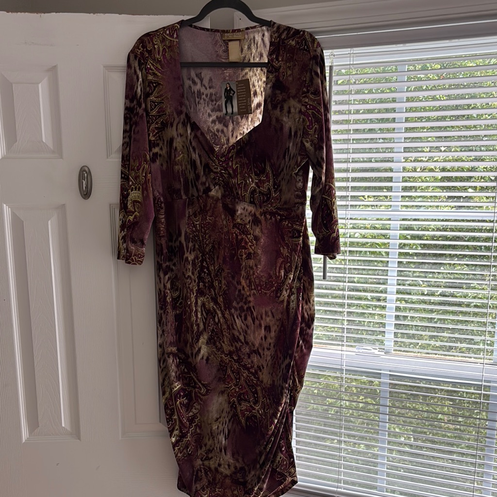 Miss Tina Red And Brown Ruched Wrap Dress
